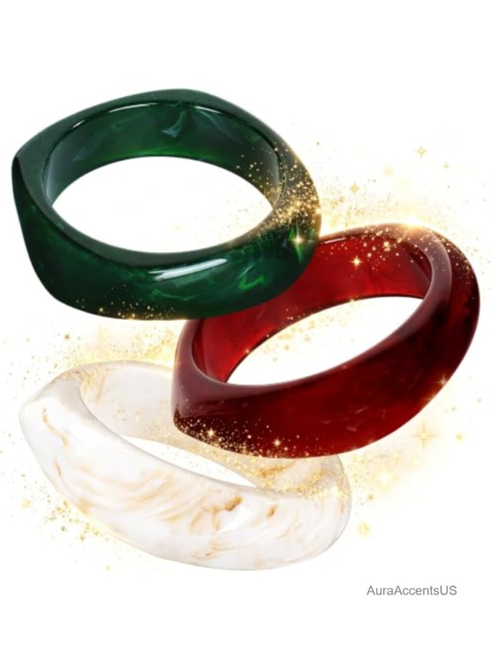 Chunky Resin Bangle Bracelets for Women Set of 3 Stackable Acrylic Jewelry